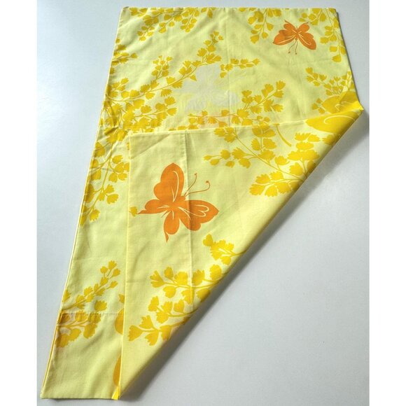 Vintage 70s pillowcase, yellow orange white butterflies, single casing - Picture 5 of 8
